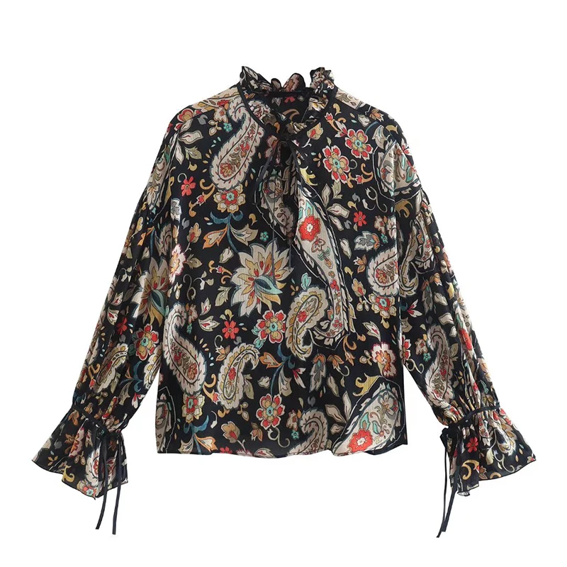 

Женская блузка с длинным рукавом, оверсайз, с принтом Пейсли