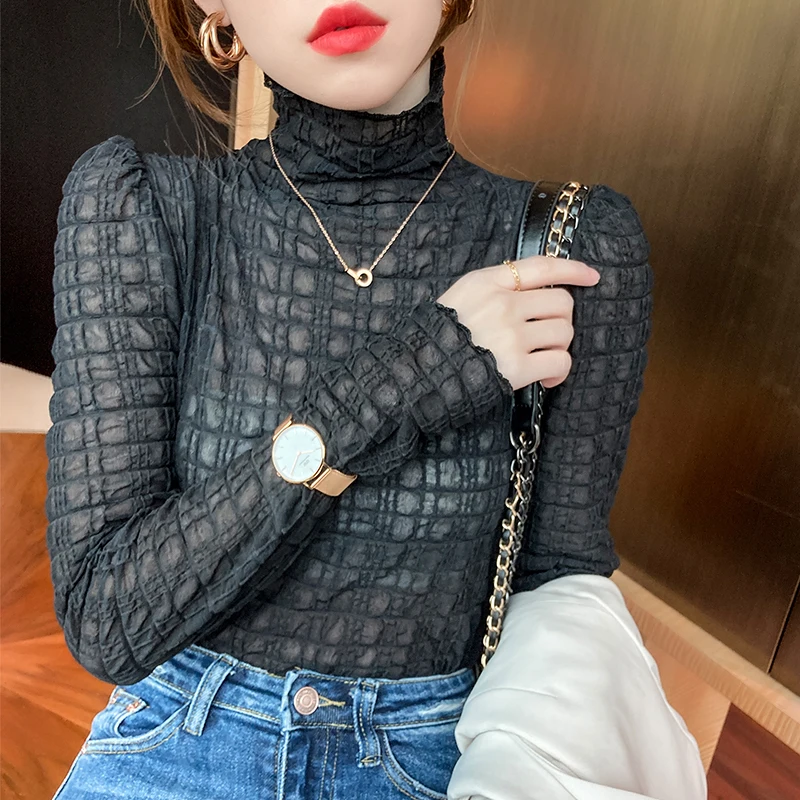 Женская кружевная верхняя одежда сезон осень-зима 2021 футболка с длинным рукавом