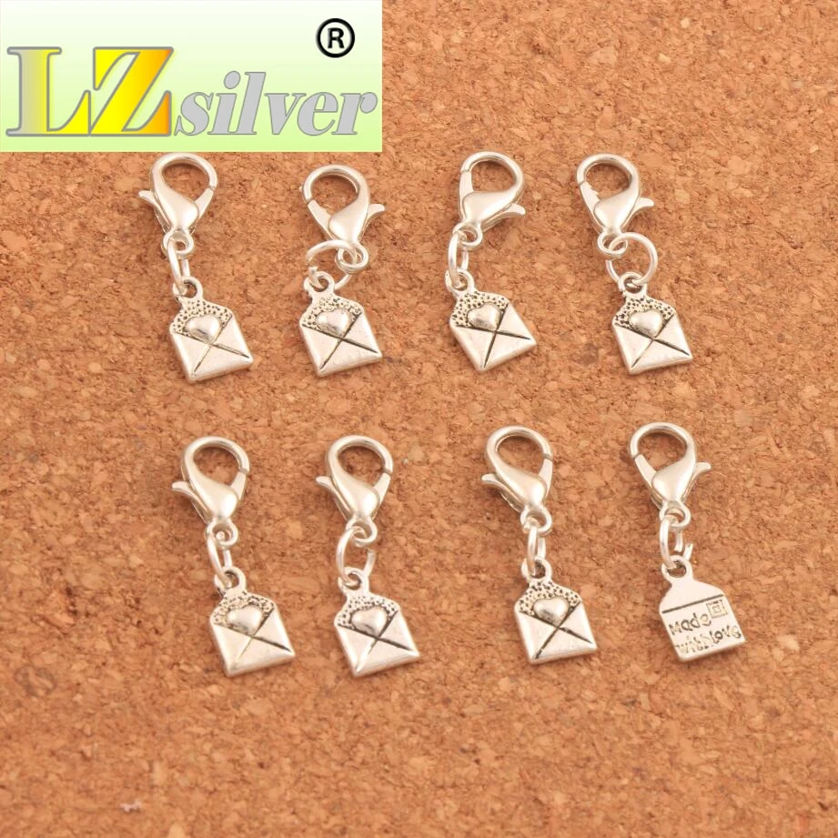 200PCS Zinc Alloy Heart Envelope Made With Love Lobster Claw Clasp Charm Beads 24.6x6.4mm Jewelry DIY C460