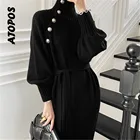 Женское трикотажное платье на пуговицах, с высоким воротником