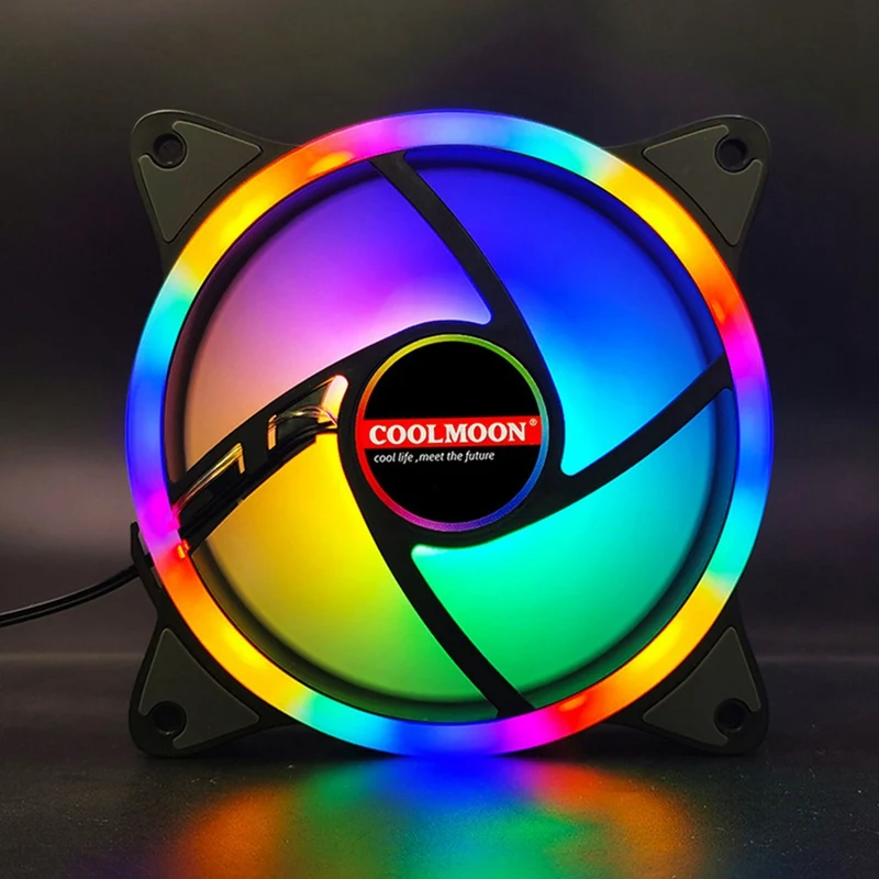 

COOLMOon 12cm Computer Case Fan Highlight Dazzling Color Inside and Outside Light Mute Desktop Fan