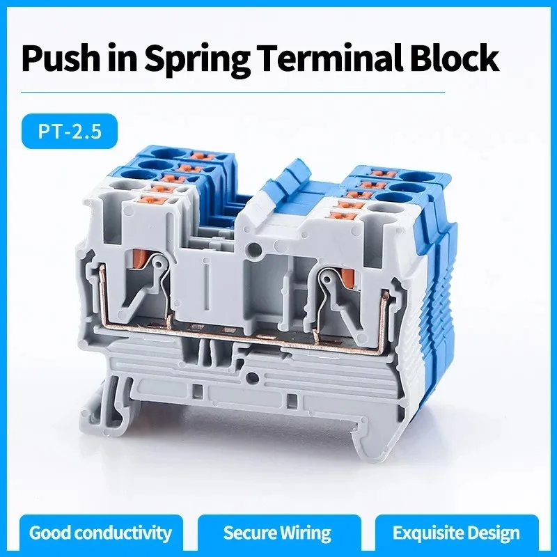 

Din Rail Terminal Block PT-2.5 Push In Terminal Connector Spring Screwless Electrical Wire Conductor Terminal Block PT2.5 10pcs