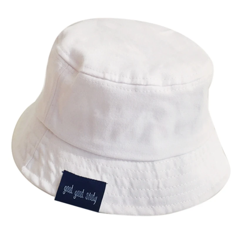 

Toddler Kids Sun Protection Wide Brim Bucket Hat Harajuku Letters Label Simple Solid Color Foldable Panama Fisherman Cap