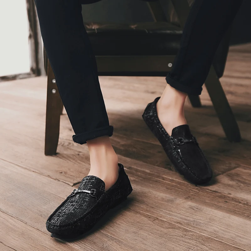 Мужские мокасины из натуральной кожи синие повседневные Лоферы без застежки