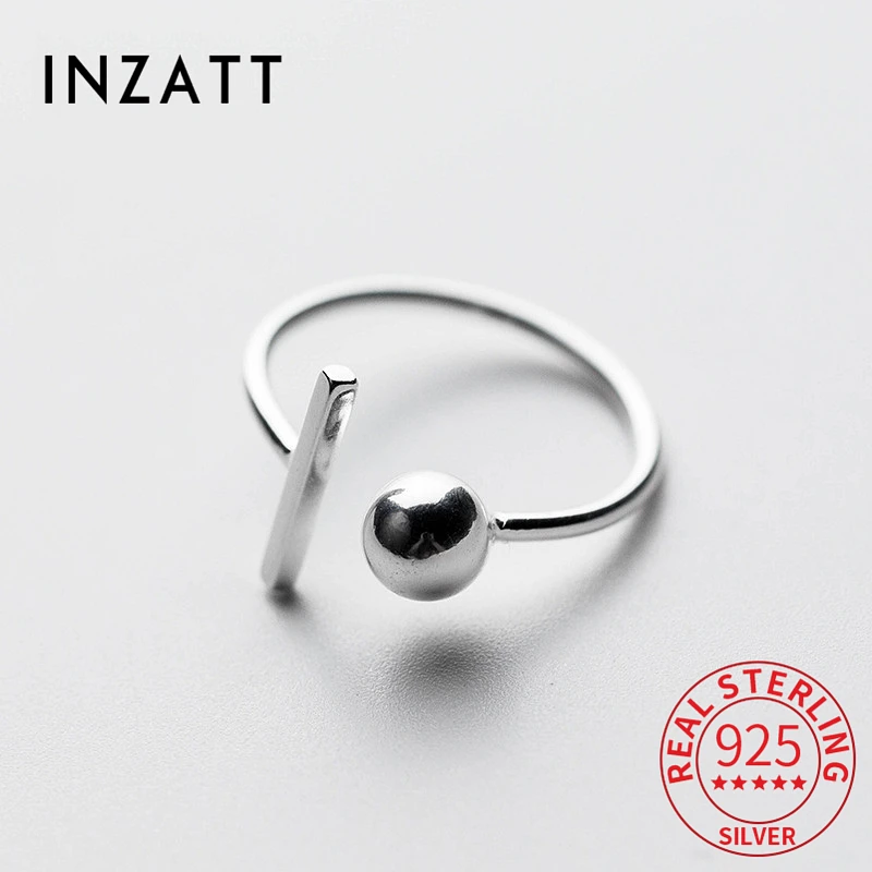 

INZATT Real 925 Sterling Silver Ball Stick Adjustable Ring For Charm Women Party Classic Fine Jewelry Geometric Accessories