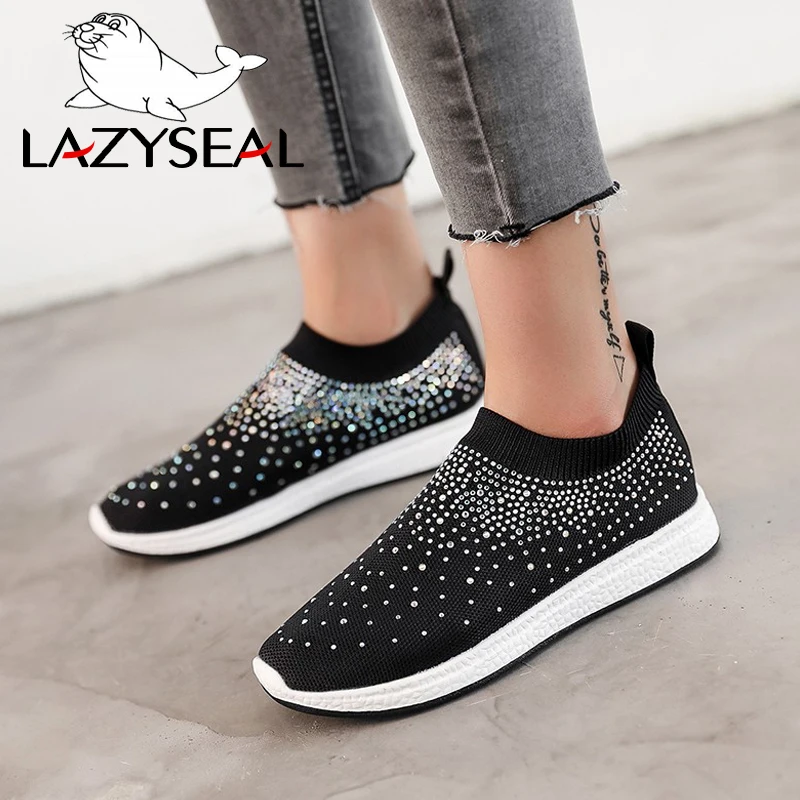 Женские туфли с кристаллами Lazyseal сетчатая обувь на плоской подошве яркие