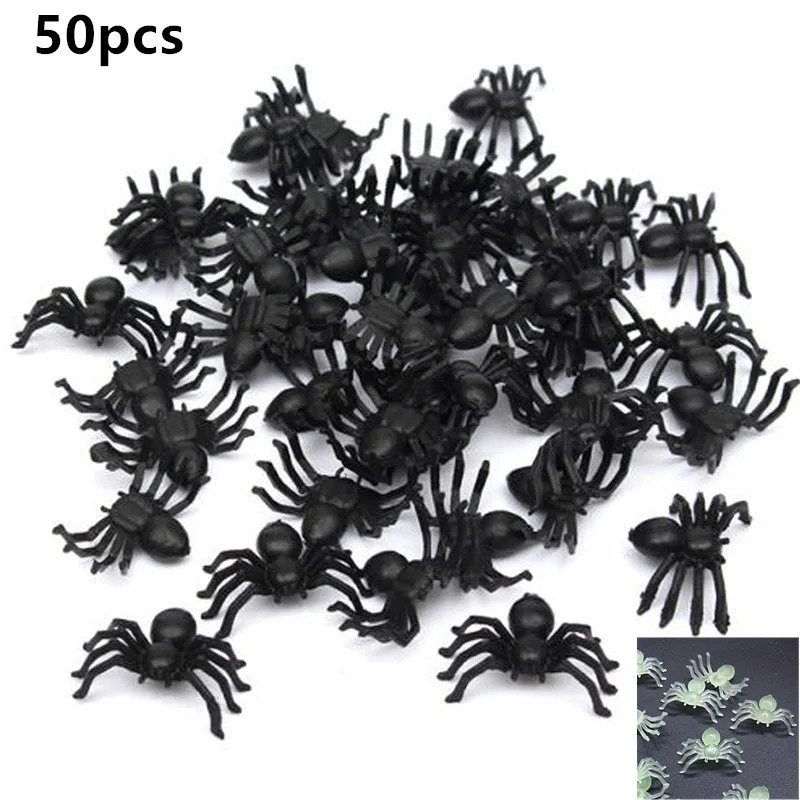 

50PCS Plastic Black Spider Trick Toy Halloween Haunted House Prop Decorations Christmas Children's Day Toy Gift