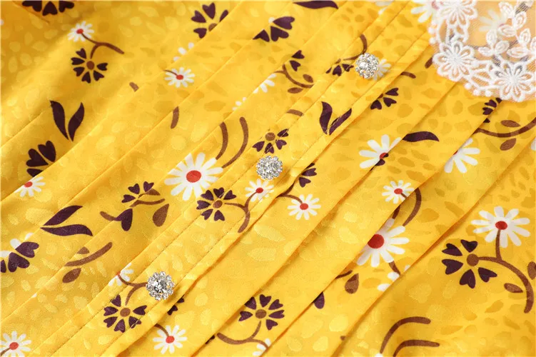 

Prairie Chic Floral Dress 2021 Spring Summer Peter Pan Lace Collar Short Sleeve A line Yellow Dress Women Cute Casual Dress