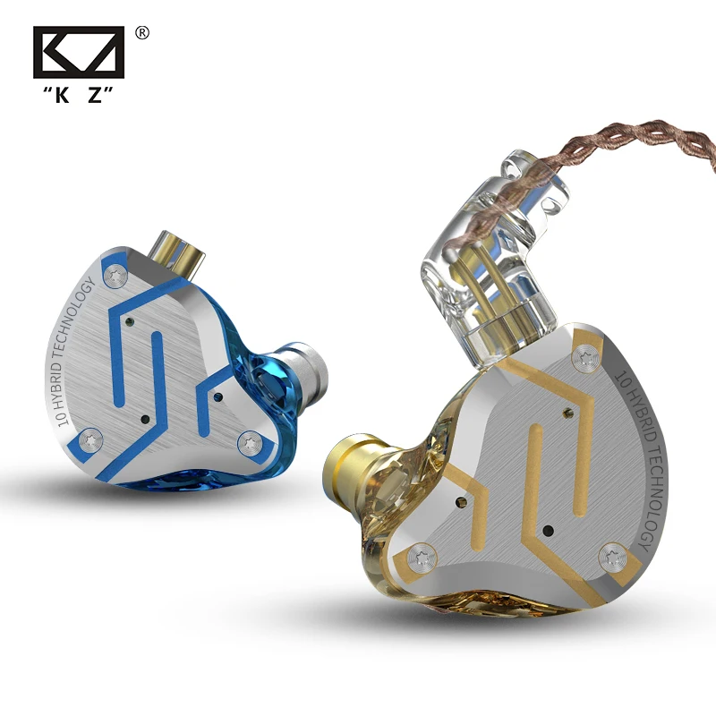 KZ ZS10 Pro Gold Earphones 4BA+1DD Hybrid 10 drivers HIFI Bass Earbuds In Ear Monitor Headphones Noise Cancelling Metal Headset