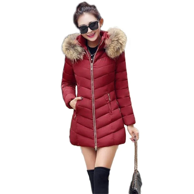 

Winter Jacket Women 2018 New Down Jacket Fashion Slim long section raccoon fur jacket big yards thick warm padded jacket Parkas