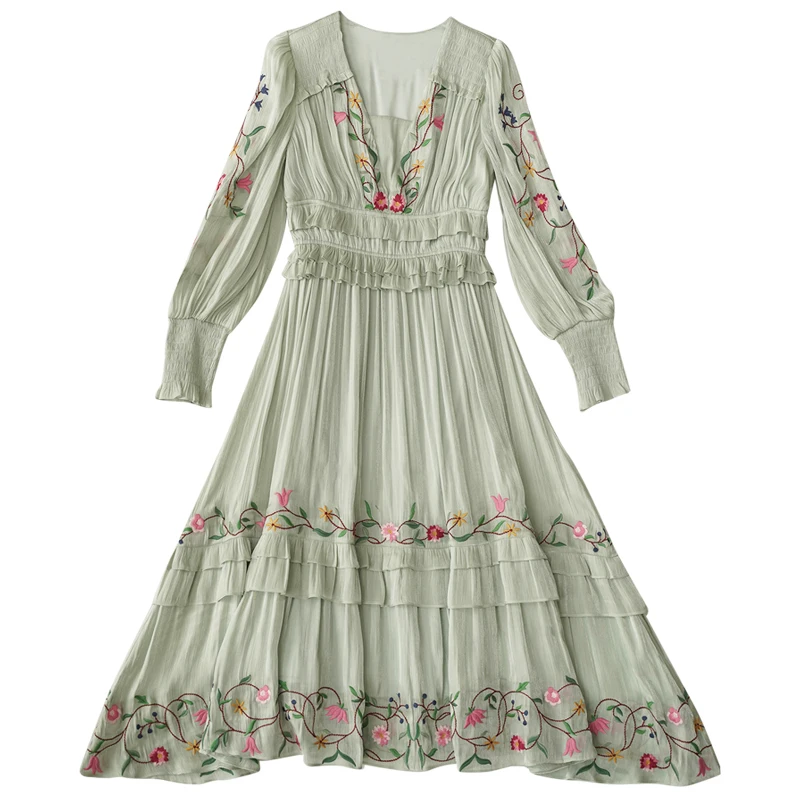 Женское винтажное платье макси с V-образным вырезом и оборками - купить по