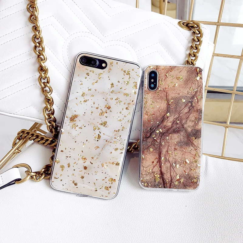 Модный мягкий чехол из ТПУ для iphone 7 8 6 6S Plus X XR XS MAX 10 мраморный золотой фольга