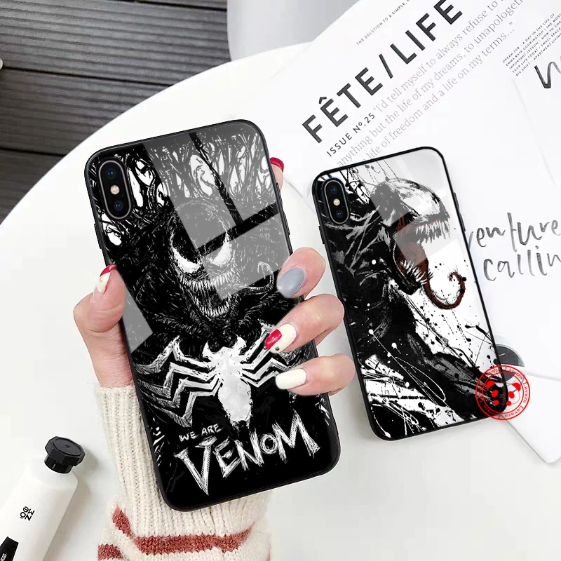 220d стеклянный чехол для телефона Marvel Venom Apple iPhone 11 Pro XR X XS Max 6 6S 7 8 Plus 5 5S SE |