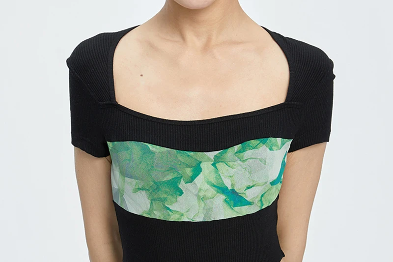 

[EAM] Loose Fit Women Black Pattern Printed Slim Bodysuits New High Waist Pocket Fashion Tide Spring Summer 2021 1DD8352