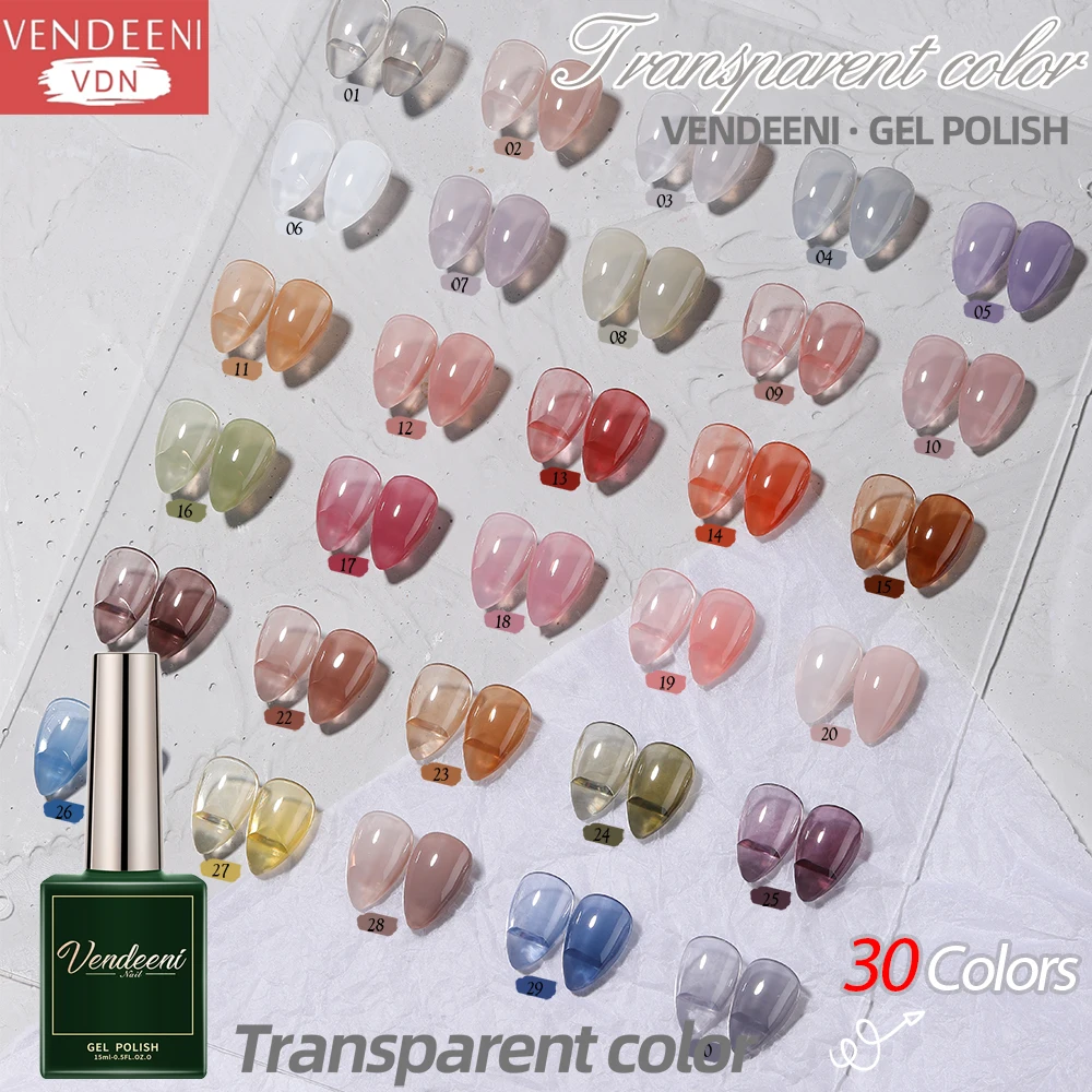 Vendeeni 30 Colors/Set Dirty Color Transparent Gel Nail Polish Ice Through Jade Fat Nail Art Gel Lacquer UV Soak Off Gel Varnish