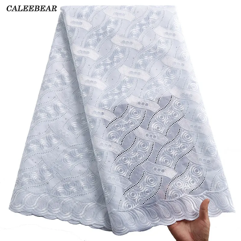 

Latest 2021 High Quality African Lace Fabric White Embroidery Cotton Swiss French Lace Prom Dresses For NIgerian Wedding S2379