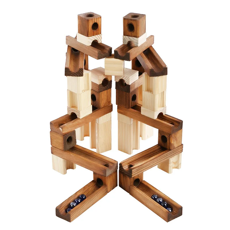 

SUPKIDS Onshine 60 Pills Wooden Pipe Marble Blocks Rail Track Construction Ball Blocks Assembled Toys