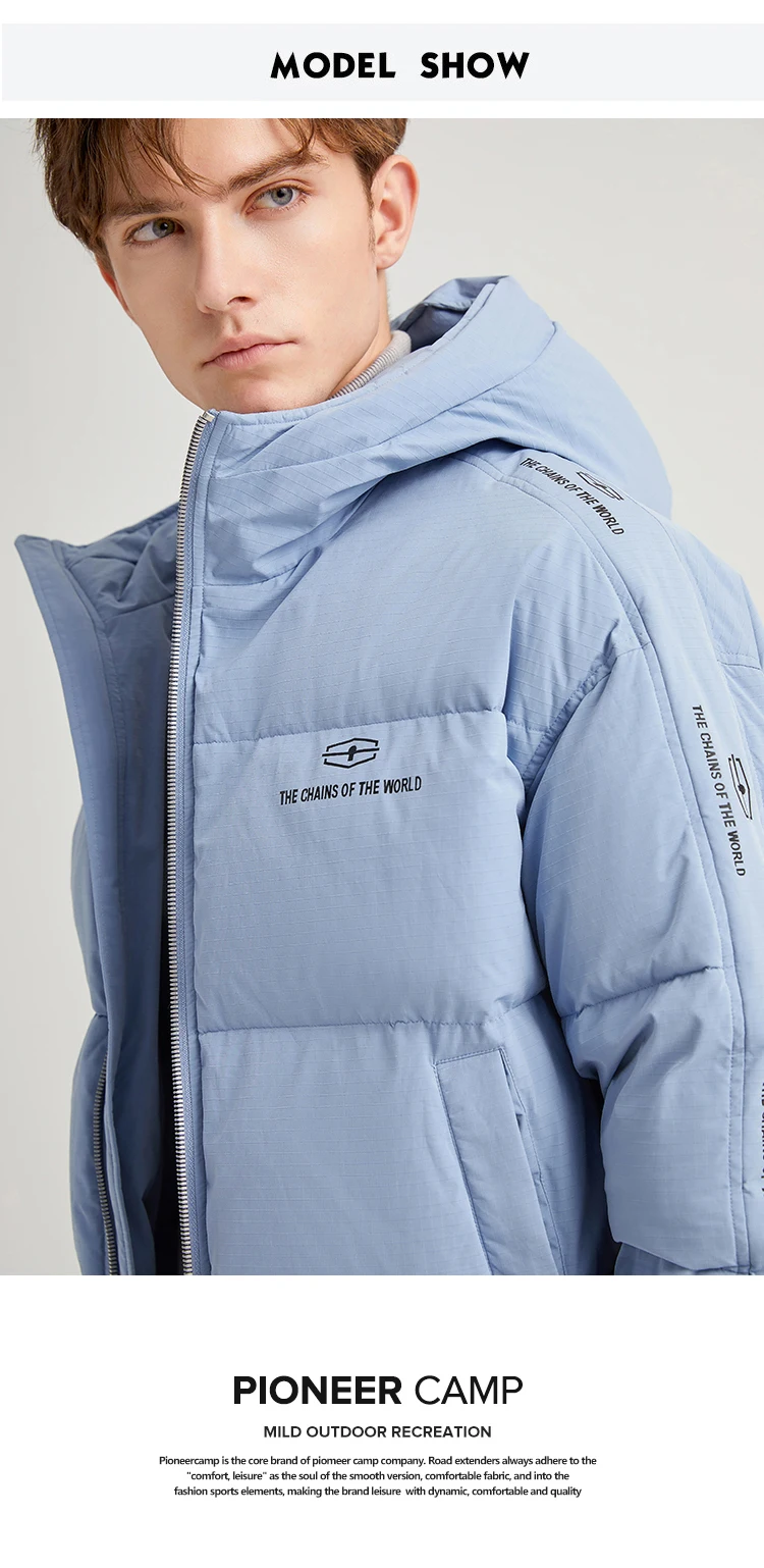 Pioneer Camp Fashion Men Winter Duck Down Jacket Solid Warm Simple Waterproof Zipper Pocket High Quality Jackets Men AYR903431