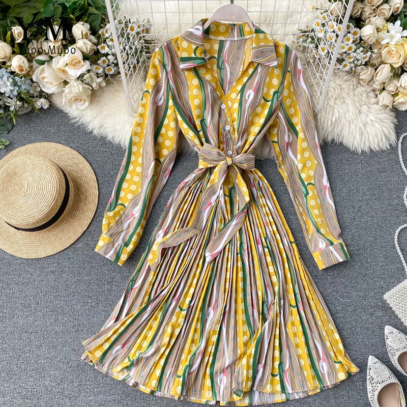 YuooMuoo женское весеннее платье модное плиссированное в горошек с длинным рукавом