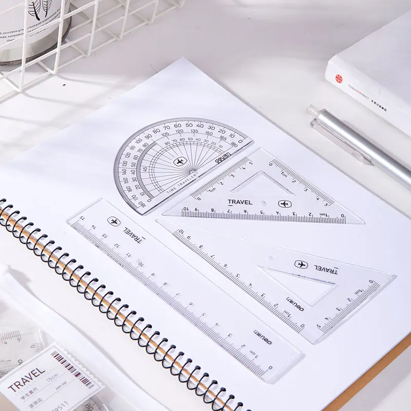 

Deli 79511 student ruler Transparent Straight Rulers Grid Ruler Protractor Stationery Set for Kids Students Gift Office School