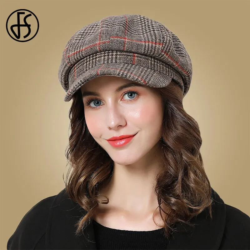 Женская Бейсболка в клетку FS Повседневная теплая шапка из хлопка восьмиугольном
