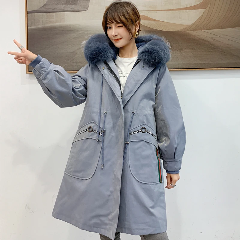 New Colors Real Fur Parkas Winter Jacket Women 2020 New Detachable Patchwork Fox Fur Coats Overcoat Rex Rabbit Fur Liner Warm