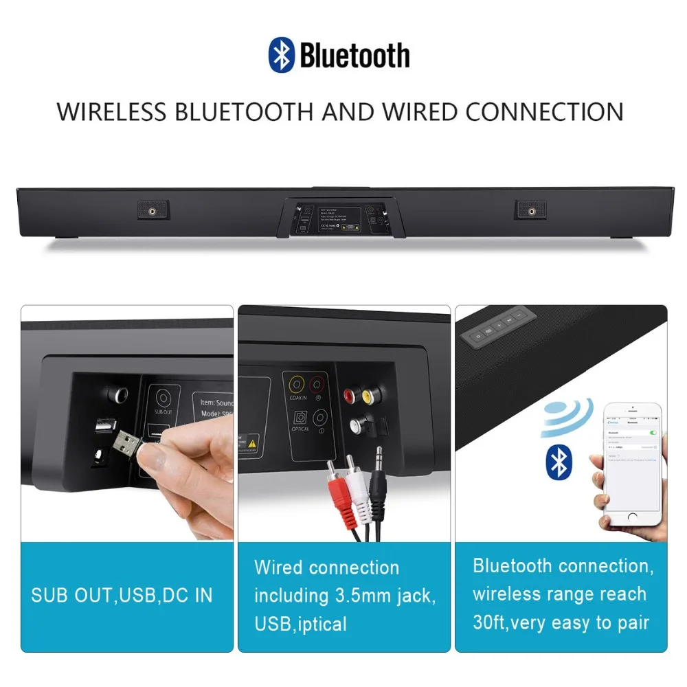 120 Вт звуковая система для домашнего кинотеатра, саундбар, 2,1 ТВ, Bluetooth, динамик, поддержка, оптический AUX, коаксиальный, звуковая панель, сабвуфер, динамик s для телевизора