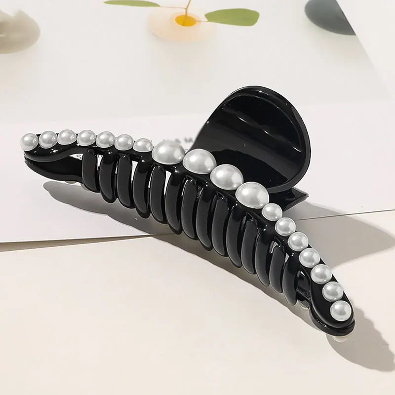 

Korean Pearl Hair Claws for Women Elegent Black Hair Clips Clamp Plastic Barrettes Girls Headwear Hair Accessories Retro Hairpin