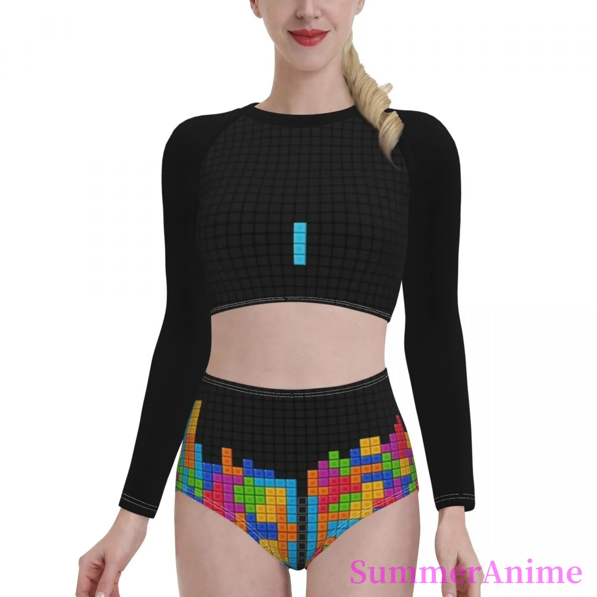 

Bikinis Retro Game Exotic 2021 Women Long Sleeve Swimsuit high Waist dress sets Video Game 80s bathing suit SwimSuit