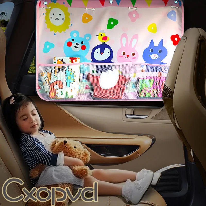 

Car Window Sunshade for General Car Cute Cartoon Car Window Adjustable Sunscreen Curtain Side Window Sunshade Storage Net