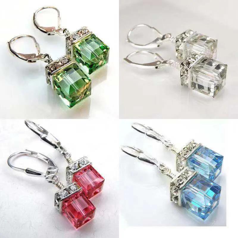 

Ofertas Hot Sale Fashion New Blue Green White Square Cubic Crystal Female Pendant Alloy Earring Jewelry for Women