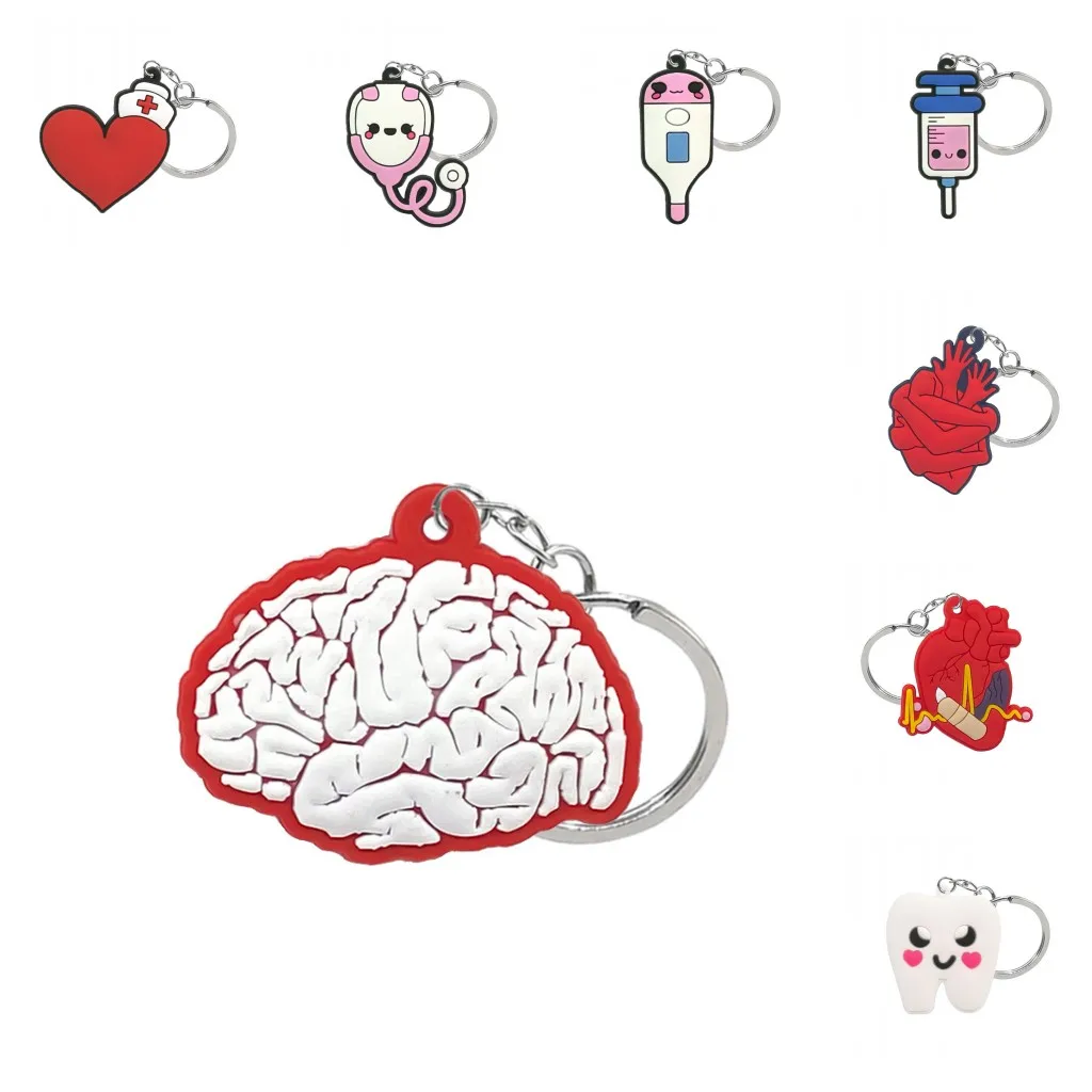 

20PCS PVC keyrings cute medical style cartoon keychains fashion creative anime key holder fit men women bag car keys accessories
