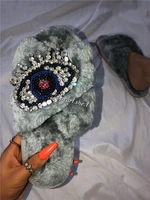 new arrivals 2021 diamond studded slippers and sandals women fur slides wholesale fluffy