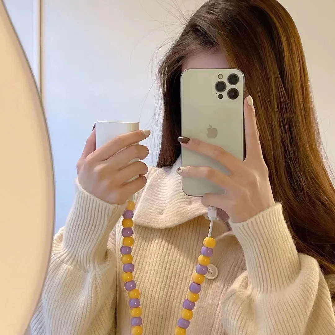 

Fashion Korea Cute Beaded USB Cable for Apple Charger for iPhone iPad Data Cord Phone Accessories Prevent Pet Bites Girls Gift