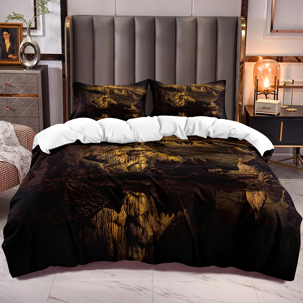 

3D Cave Pattern Comforter Cover with Microfiber Soft Duvet Cover Sets with Zipper Corner Ties Inside White Reverse Microfiber