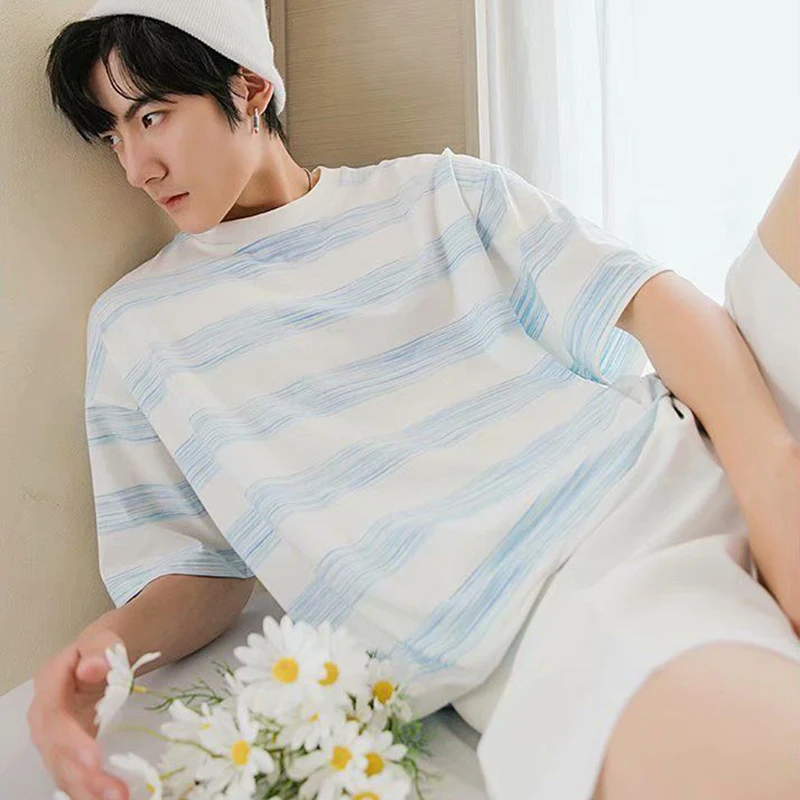 Футболка мужская с коротким рукавом свободная шикарная модная рубашка в