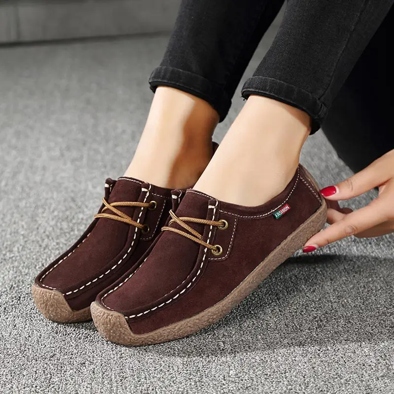 Туфли женские замшевые дышащие лоферы плоская подошва на шнуровке кроссовки