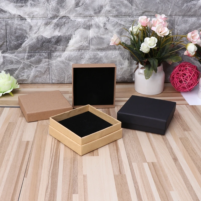 

Kraft Paper Jewelry Gift Box Removable Cotton Pad Earrings Ring Necklace Display