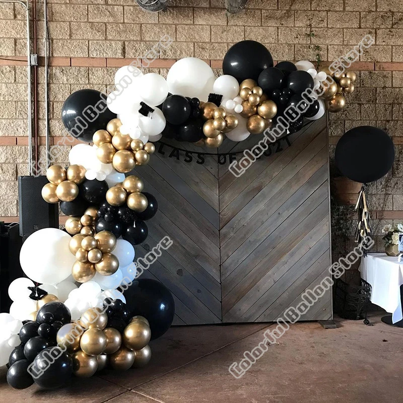 

188pcs Black Gold Wedding Birthday Party Supplies Background Baby Shower White White Anniversary Holiday Dinner Balloon Garland