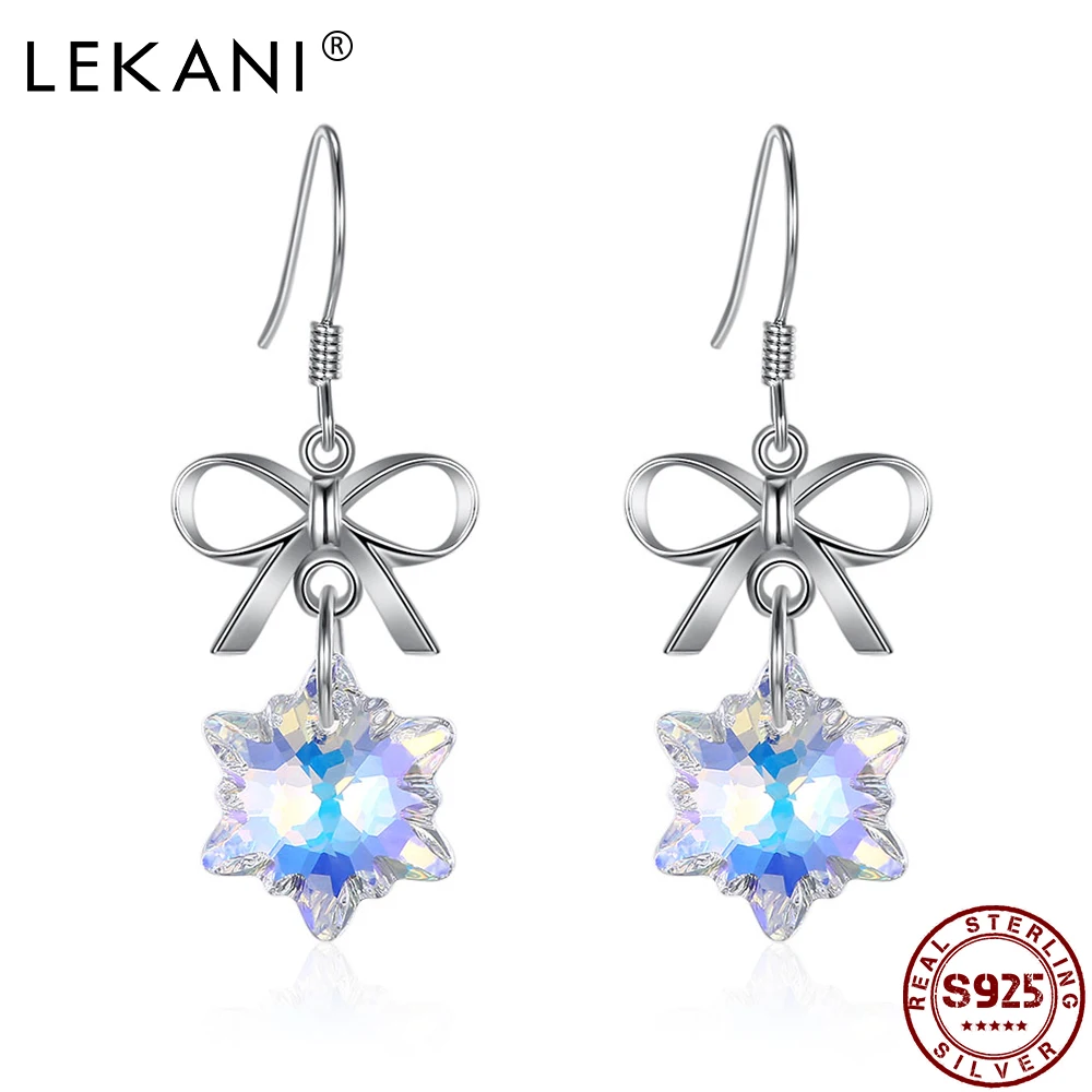 

LEKANI 925 Sterling Silver Drop Earrings Bow Design Cubic Zirconia Earrings Jewelry Fashion Engagement Party Gift for Friends