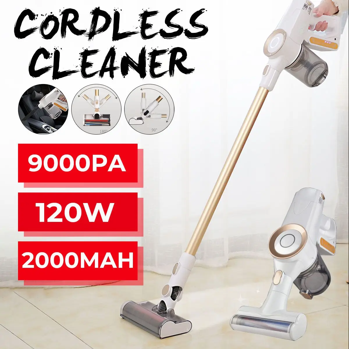 

9000PA 2 In 1 Vacuum Cleaner Handheld Wireless Sweeping Cleaning Strong Dust Collector for Home Carpet Cyclone Suction Aspirator