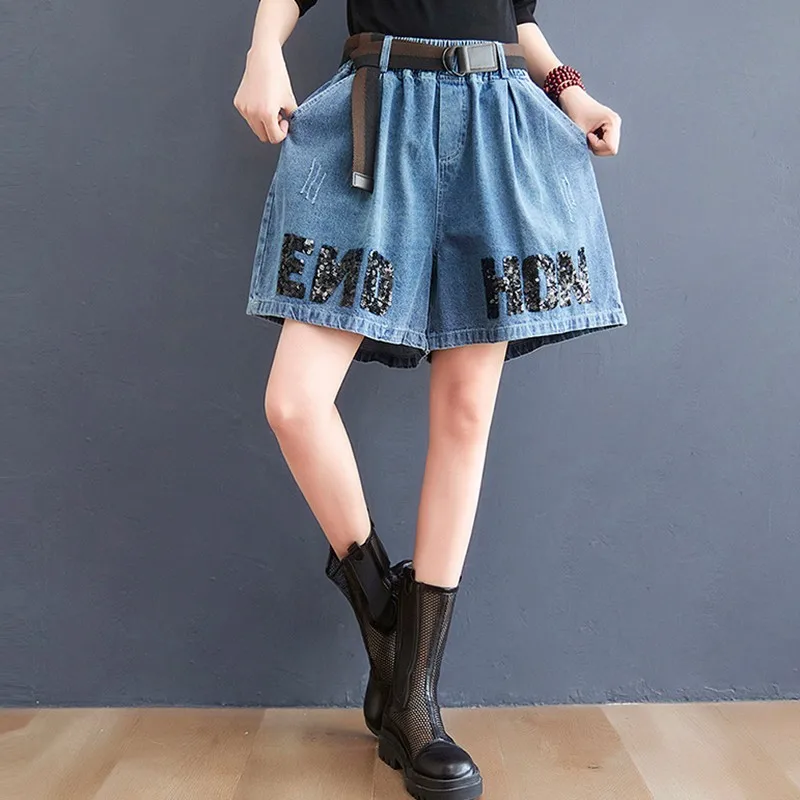 

Women Summer Thin Casual Jeans Shorts New Arrival 2021 Fashiom Street Style Elastic Waist Loose Female Short Denim Pants B109