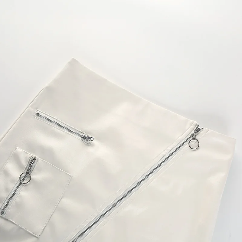 

White Goth Women Mini Skirts Elegant Retro Skirt Skew Zippers Cool Gothic Punk 2020 Summer Female Hipster High Waist Office Lady