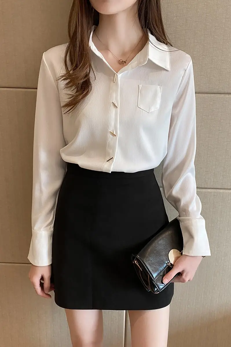 

COIGARSAM Office Lady Full Sleeve Shirt Womens tops New Spring Women shirts White 5835