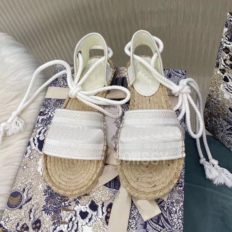 

2021 Summer Selling Open Toe Embroidery Women's Espadrilles Sandals Luxury Branded Ankle Toe Sandals New Fashion Female Shoes