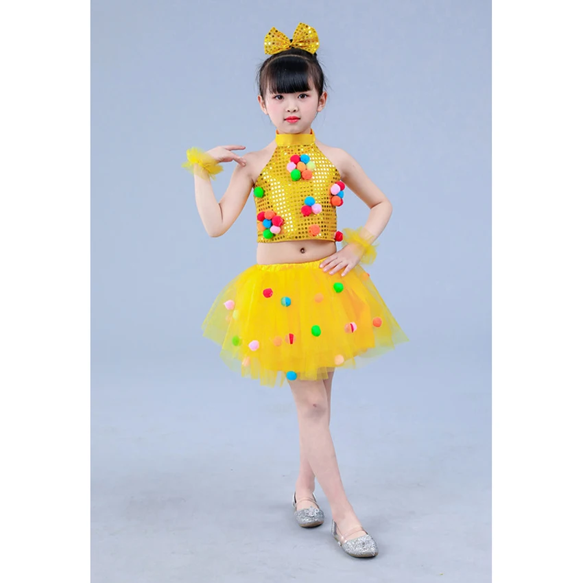 

90-150cm Kids Girls Jazz Dance Costumes Choir Cheerleading School Student Uniform Tutu Skirt Boys Performance Clohing