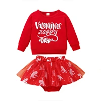 toddler baby girls clothing valentines day long sleeve round neck letter printed tops cartoon printed mesh patchwork shorts