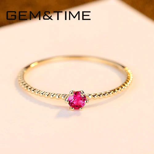 Gem&Time, простые классические ювелирные изделия из чистого золота, 14 к золотые кольца для женщин, Свадебные обручальные ювелирные изделия, Anel De Ouro Pur Au585, подарки R14139 - Цвет камня: Красный