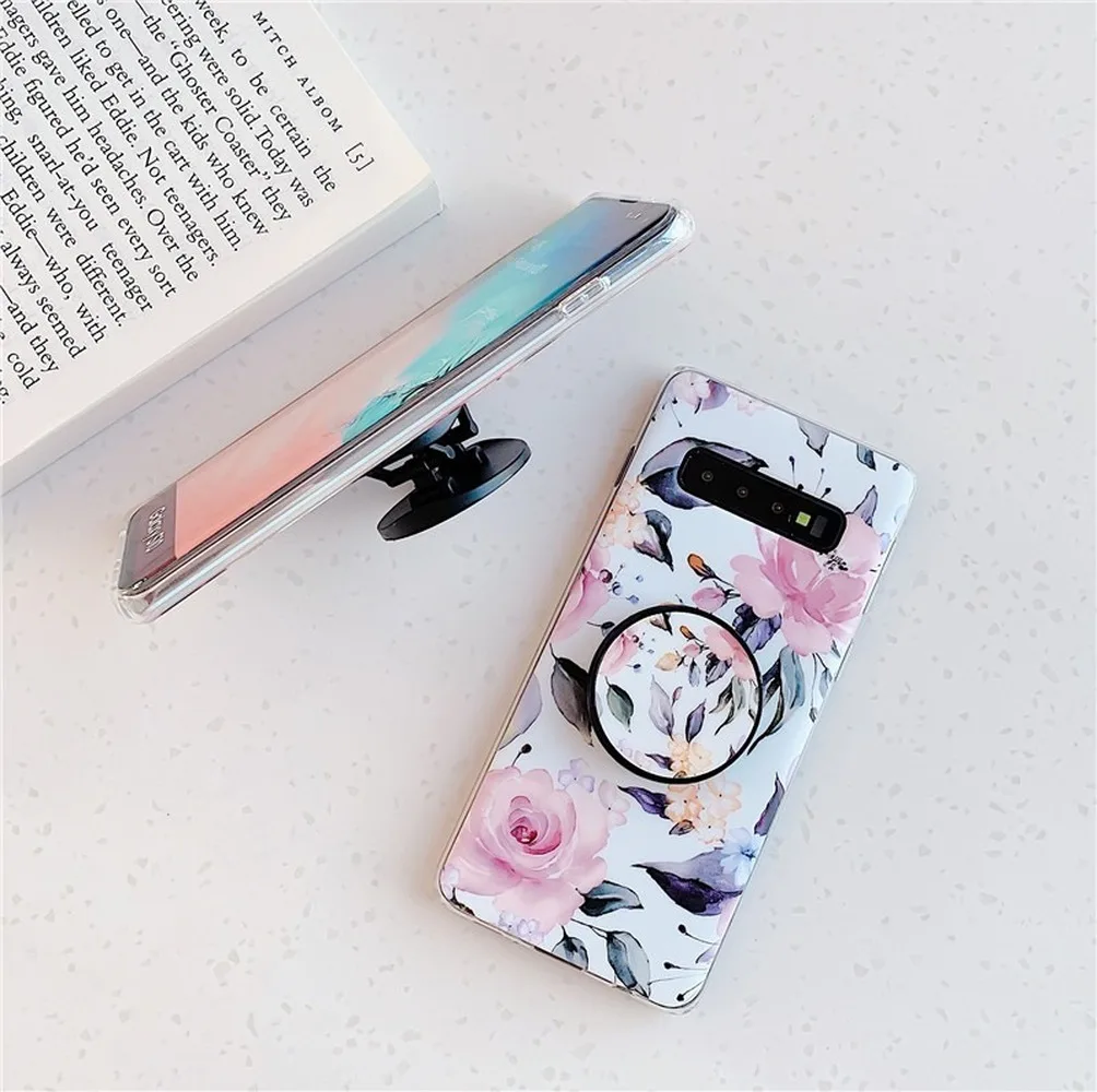 Роскошный чехол с цветами для samsung A70 S10 S10e S9 S8 Plus задняя крышка мягкий IMD Держатель