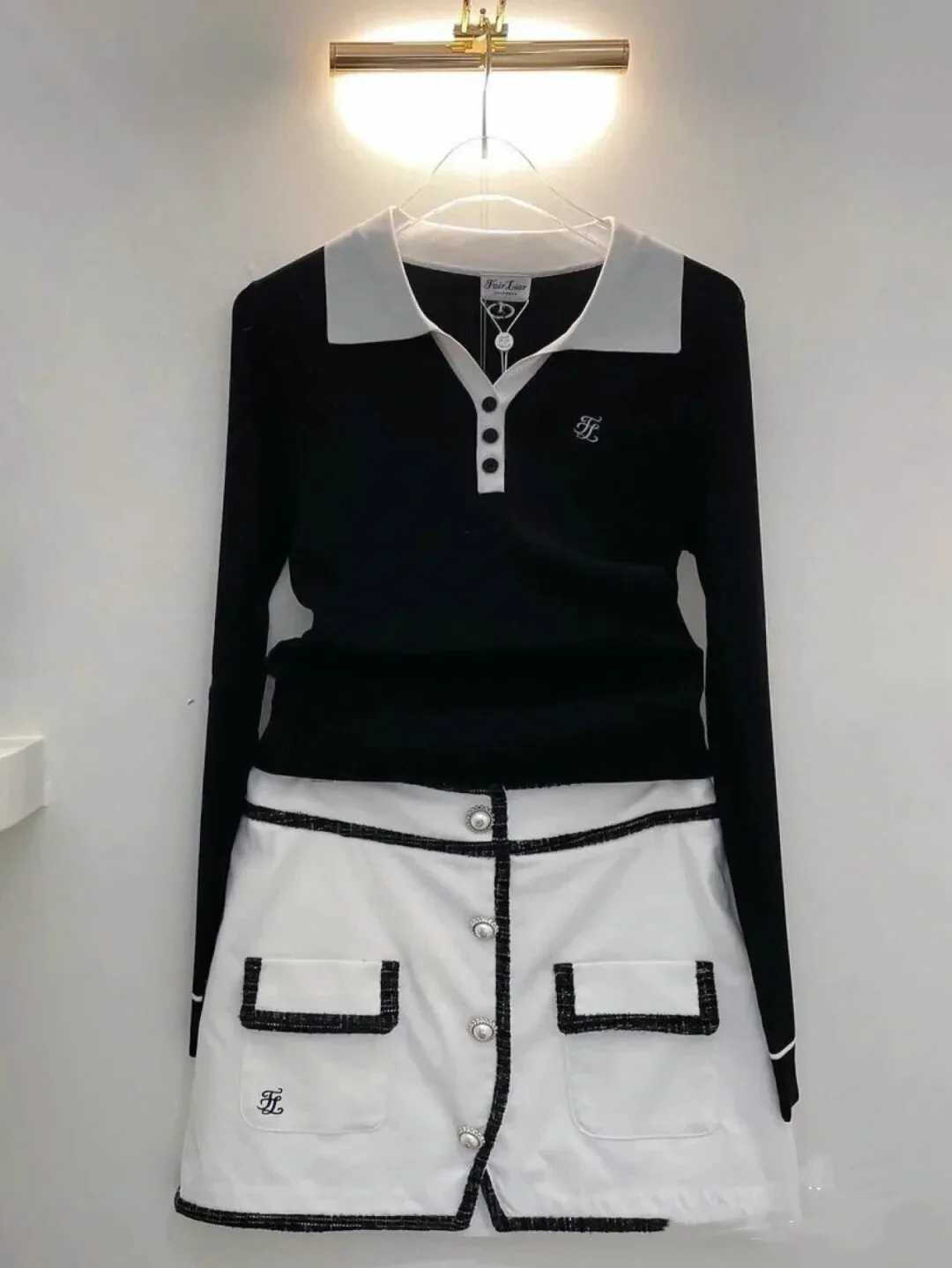 

New golf clothing women autumn new matching color button open collar long sleeve knit shirt slim slim T-shirt sweater longsleeve